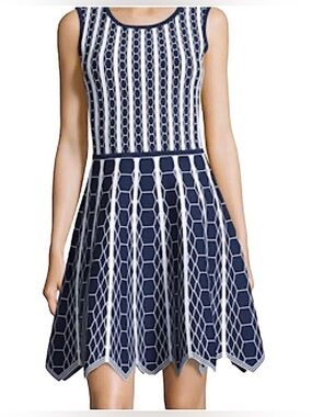 PINK Tartan Hexagon Knit Scallop Hem Fit and Flare Dress Size Medium